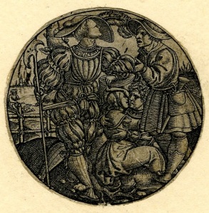 Roundel with an embracing couple and a male figure arguing with a soldier Engraving Dia 41mm German 1520-1540 smaller